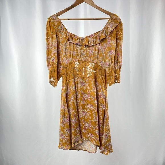 NEW Free People Lucie Mini Dress in Brown Multi Size‎ 8 - Picture 2 of 9